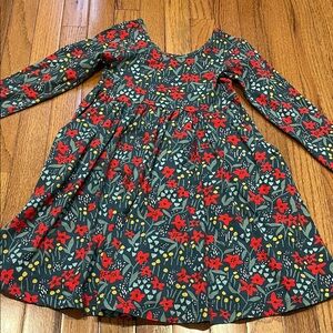 Hanna Andersson Red and Green Floral Kids Dress 6-7